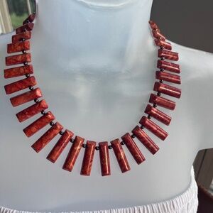 Vintage DRT graduated orange sponge coral bars and sterling silver choker